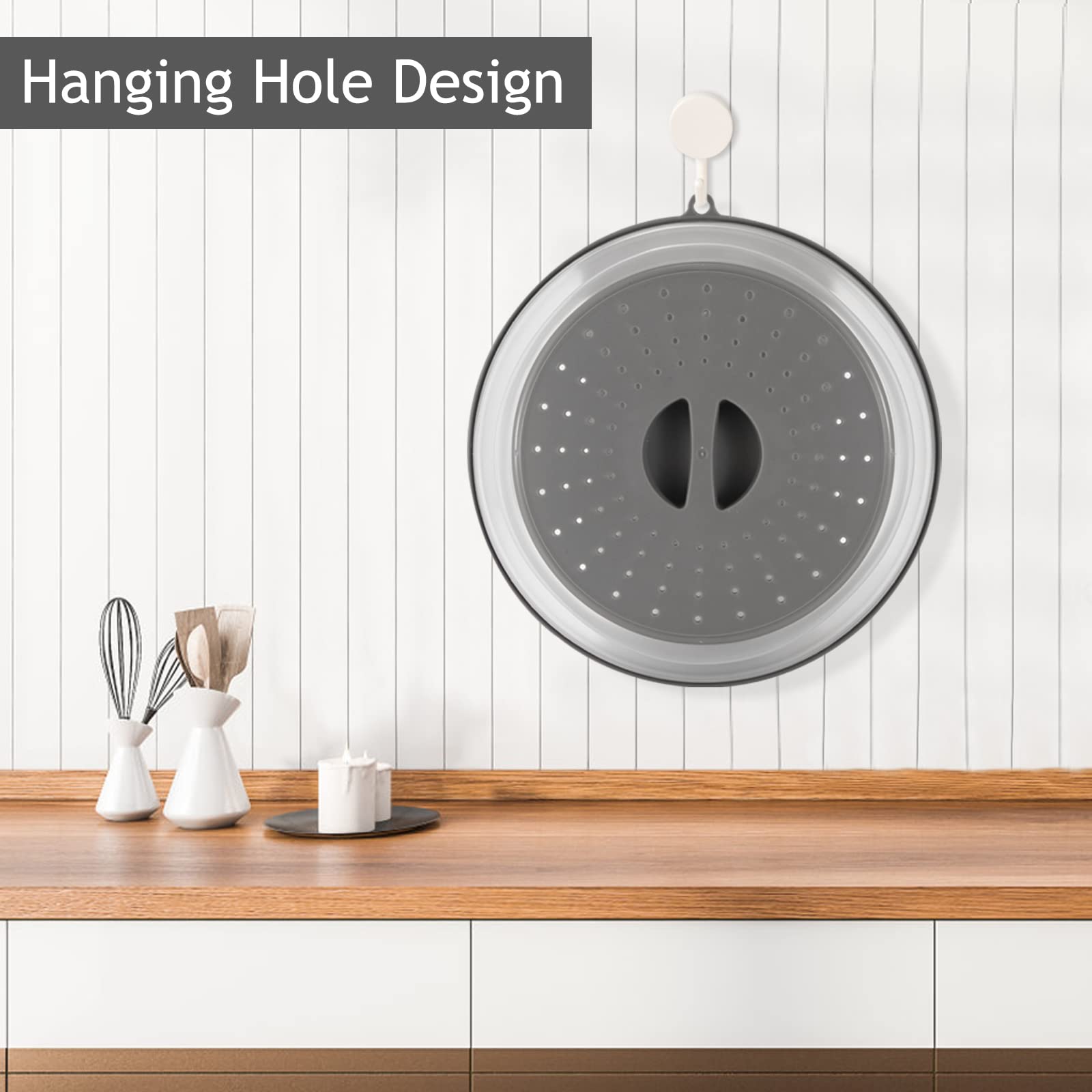 Coperchio Antischizzi Per Microonde Pieghevole - Copripiatti Con Fori Vapore 26.5cm Grigio Per Frutta E Verdura - Foto 3