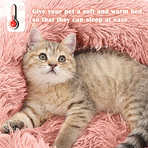 Nepfaivy Calming Dog Cat Donut Bed, 23.6in Fluffy Plush Puppy Kitten Cuddler Round Bed - Image 3