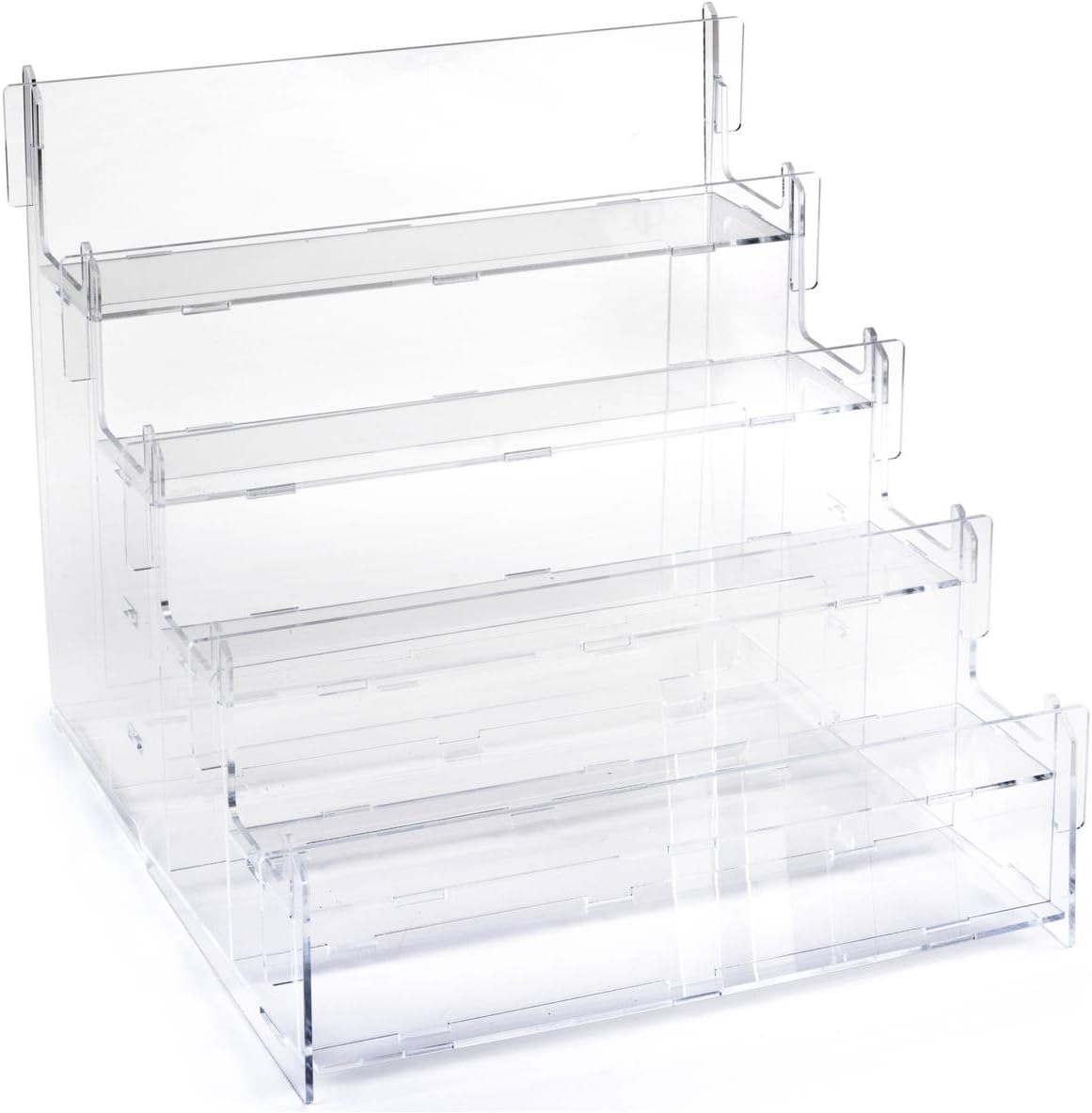Displays2go Tiered Acrylic Step Riser Display with Four Rectangular Platforms – Clear (KDSTRISER)