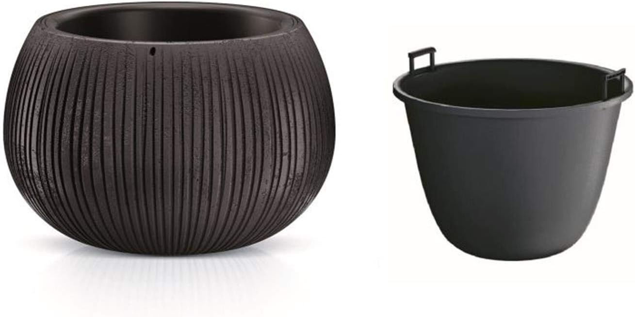 Prosperplast - 2 in 1 Design Plant Pot Similar to Concrete, Round Plastic Plant Pot