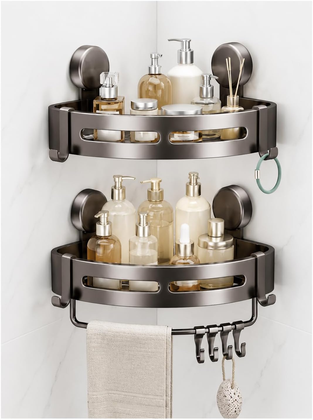 2-Pack Suction Cup Corner Shower Caddy with Towel Bar