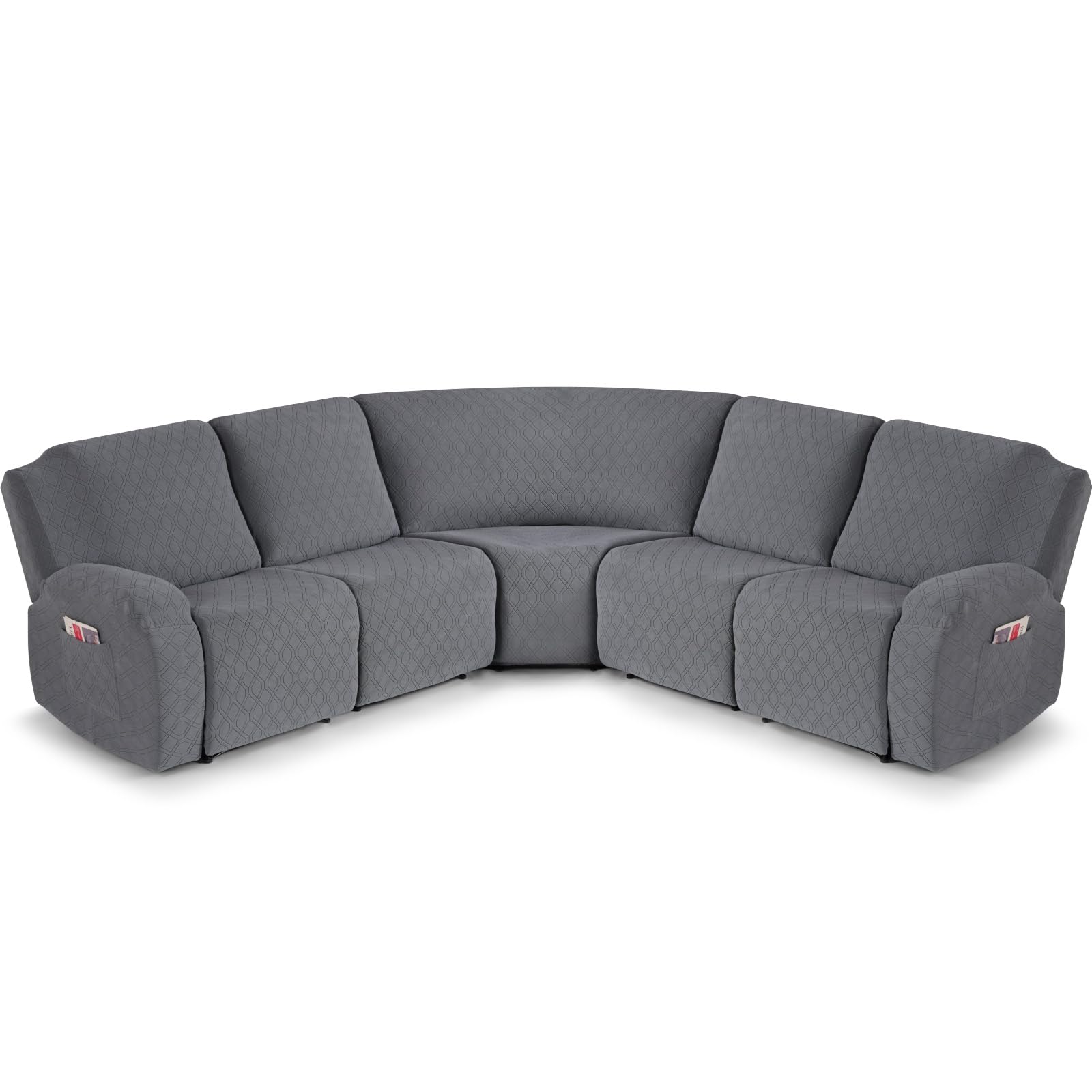 vansofy extra large reclining sectional couch covers, washable 5-piece sofa covers for l shape sectional sofa corner seater, thick, soft sofa slipcovers (5 seat recliner cover, dark gray)