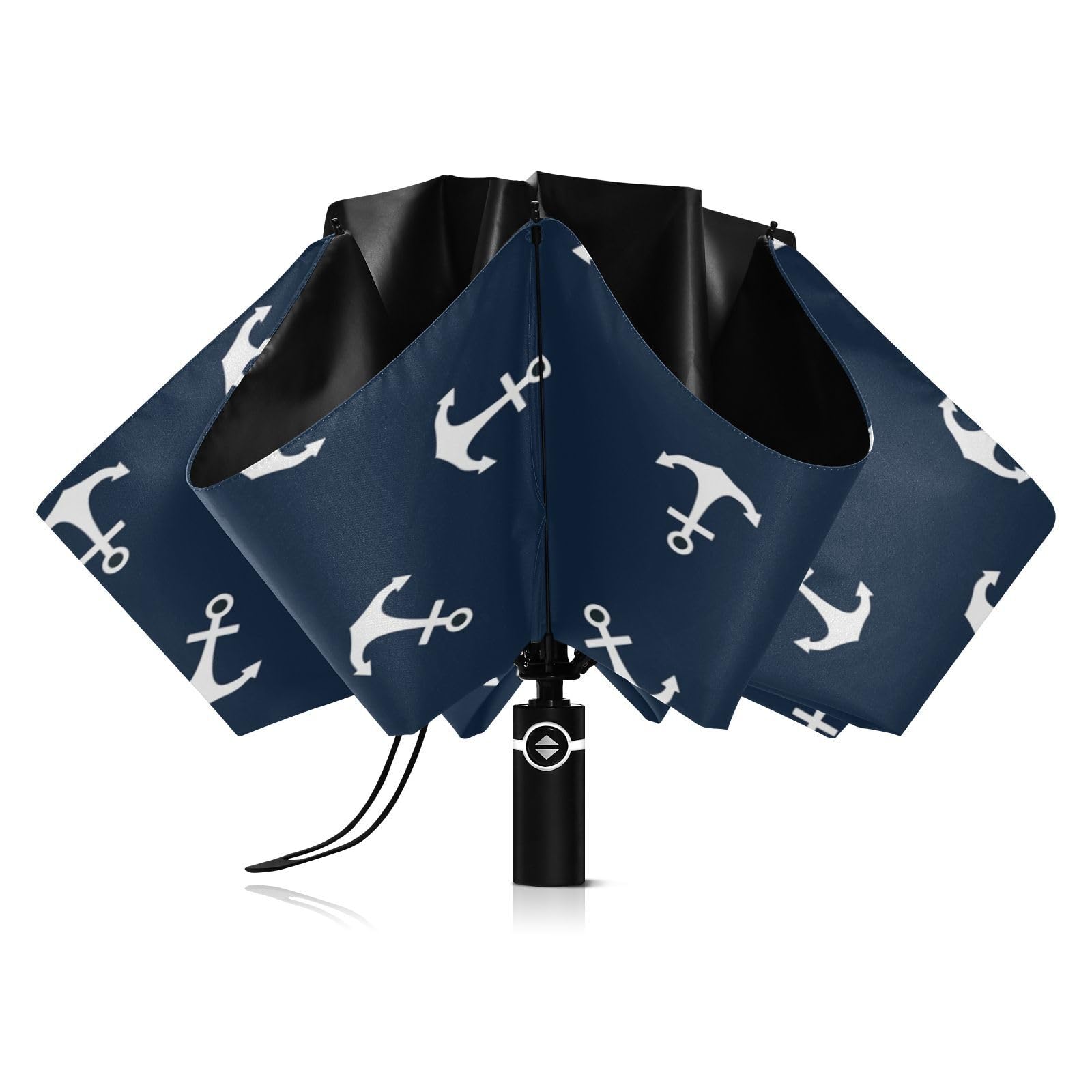 ALAZAFolding Umbrella Nautical Ocean Sea Anchor Compact Travel Umbrella Automatic Open Close, Inverted Umbrella for Rain Windproof Sun Umbrella UV Protection Large Portable Reverse Umbrella