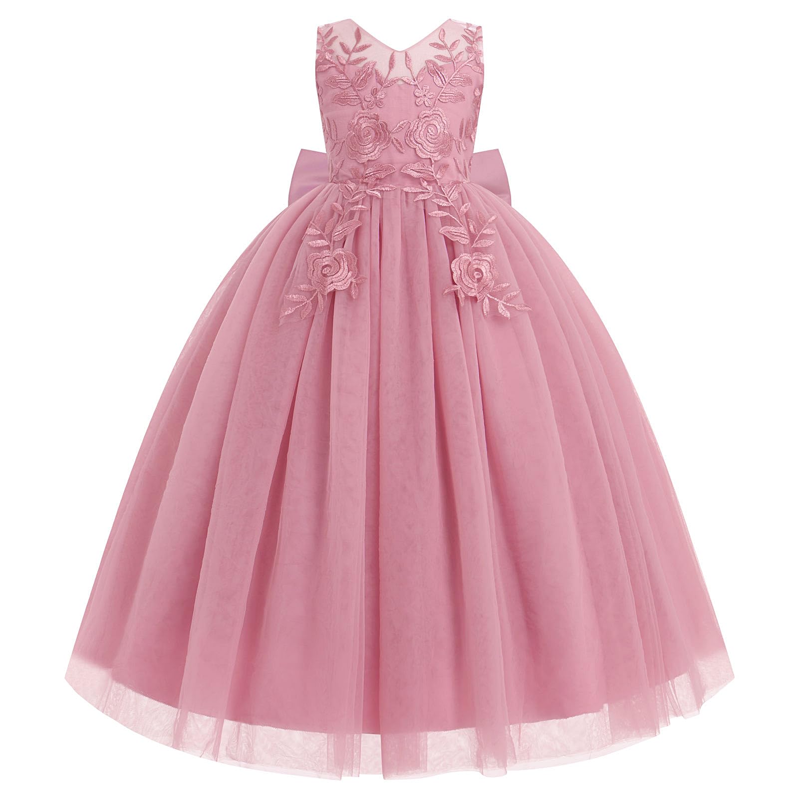 Odizli Blumenmädchenkleider Kinder Ärmellos V-Ausschnitt Prinzessin Blumen Hochzeit Tüllkleid