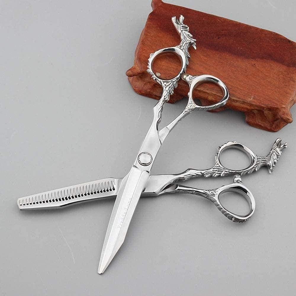 Ciseaux de Coiffure 6 Pouces, Manche sculpté en Forme de Dragon, Ciseaux Plats Professionnels pour Coiffeur + Jeu de Dents