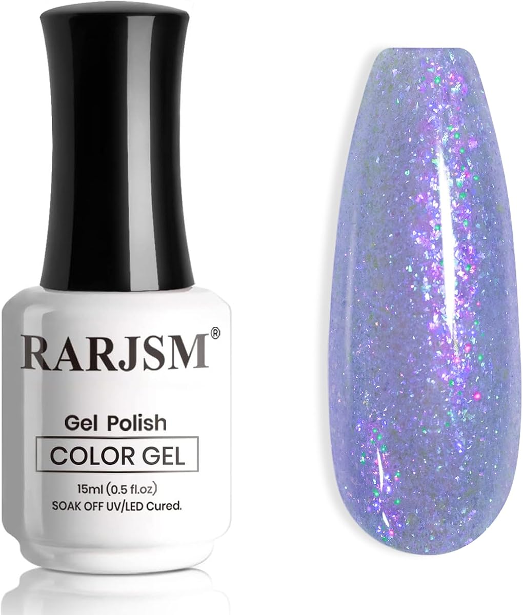 RARJSM Esmalte de uñas de gel con purpurina de sirena, 0.5 fl oz, azul, morado, concha de gel, rosa, morado, brillante, esmalte de uñas en gel, remojo de UV, azul, cambiante, purpurina, lentejuelas, esmalte de gel para arte de uñas, salón de bricolaje en casa