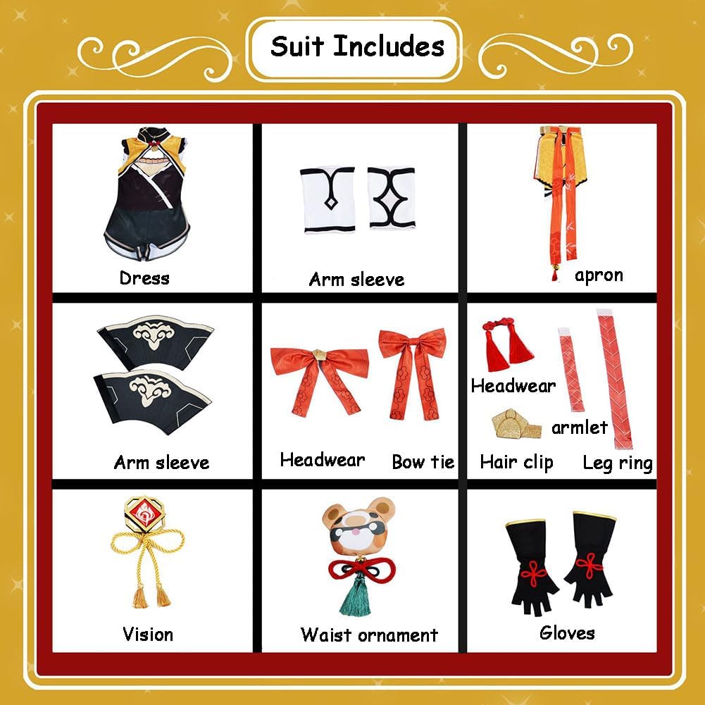 Xiangling Cosplay Costume Game Women Outfit Full Set Dress With Wig - Image 6