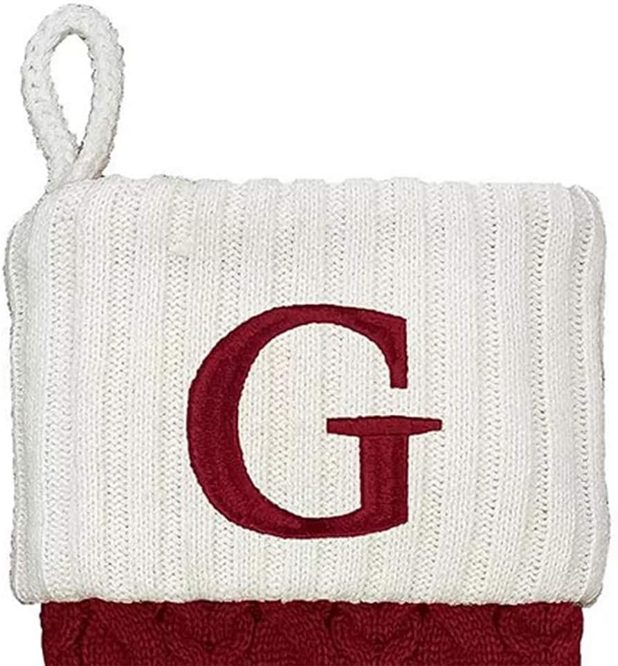 St. Nicholas Square 21-inch Monogram Embroidered Initial Cable Knit Red Christmas Holiday Stocking Letter G