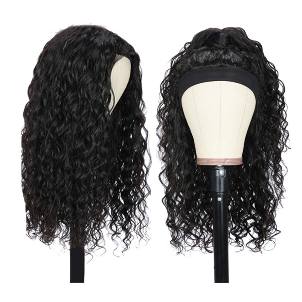 Deep Curly Human Hair Heandband Wigs Glueless Curly Wig Hairpiece for Women, 12"