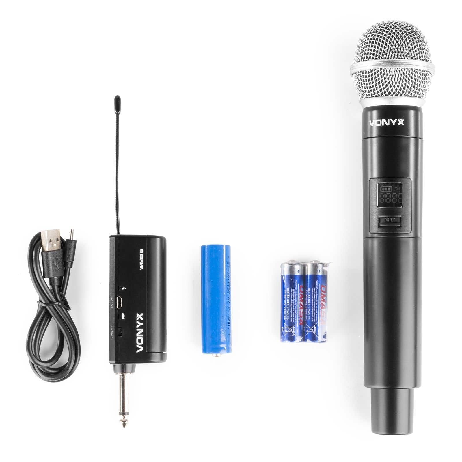 Vonyx WM55 Micrófono inalámbrico UHF Plug & Play | Plug & Play, 10 canales UHF, alcance hasta 50 m, cancelación de ruido