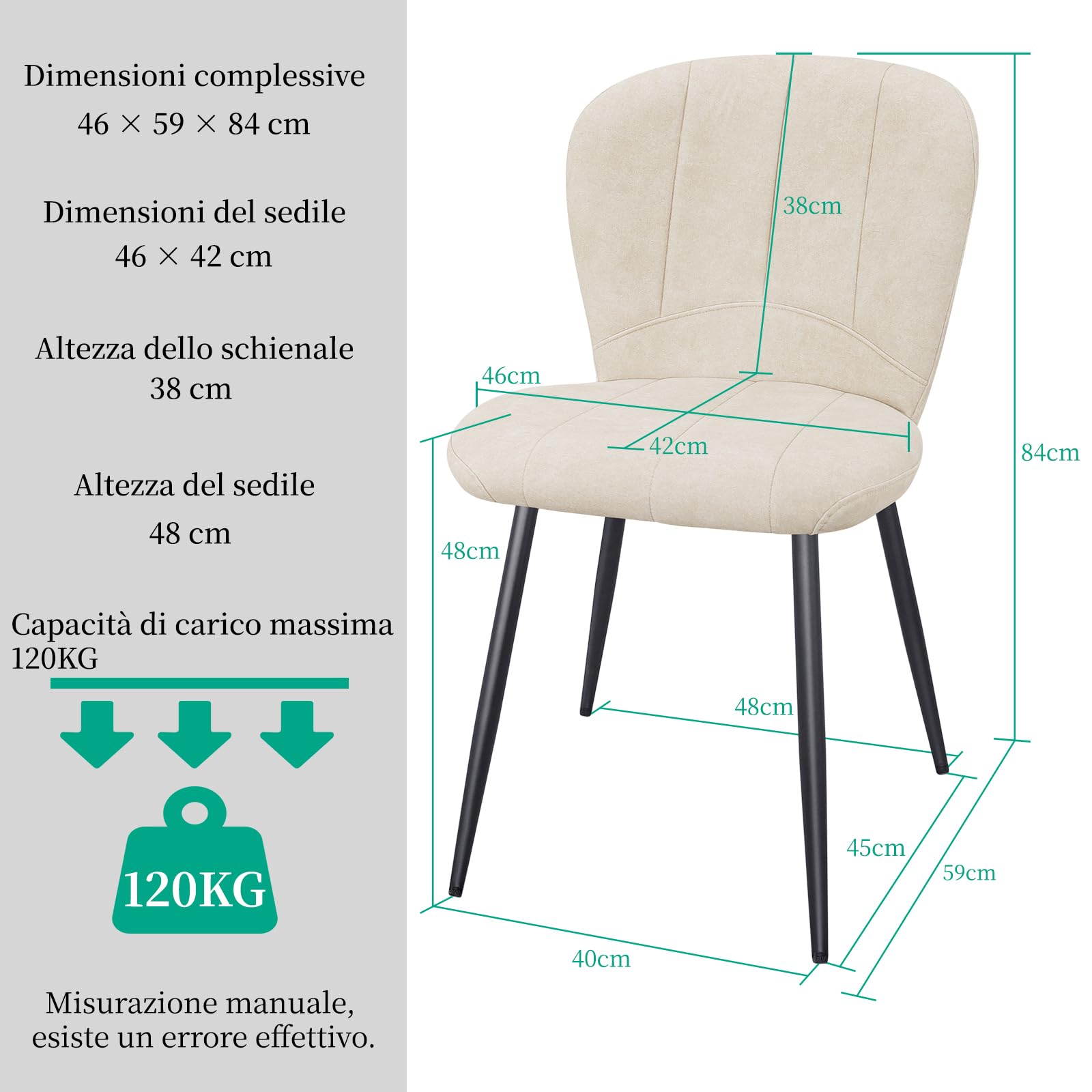 WAFTING Set di 4 Sedie da Pranzo, Sedia a Forma di Conchiglia in Ciniglia e Gambe in Metallo, Comfort Moderno per la Casa e l'Ufficio, Beige