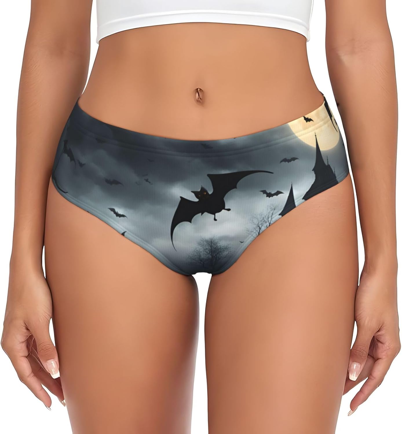 Halloween Flying Bats Print Women'S Briefs Underwear,Cotton Blend Panties For Women,Ladies Underwear Briefs