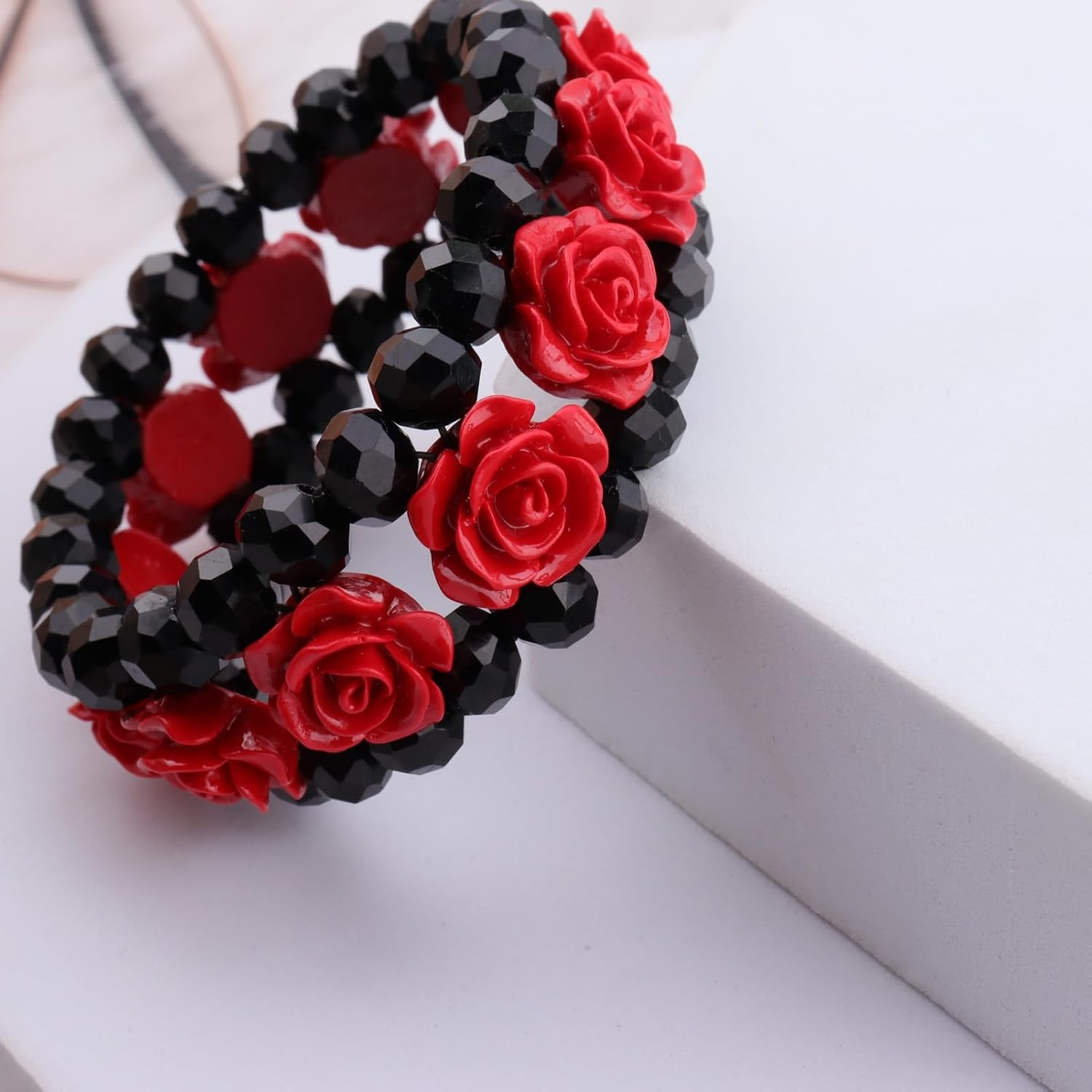 MLEPUS Red Rose Flower Bracelets for Women Flower Vintage Elastic Bracelet Fashion Valentine's Day Mother's Day Anniversary Jewelry Gift