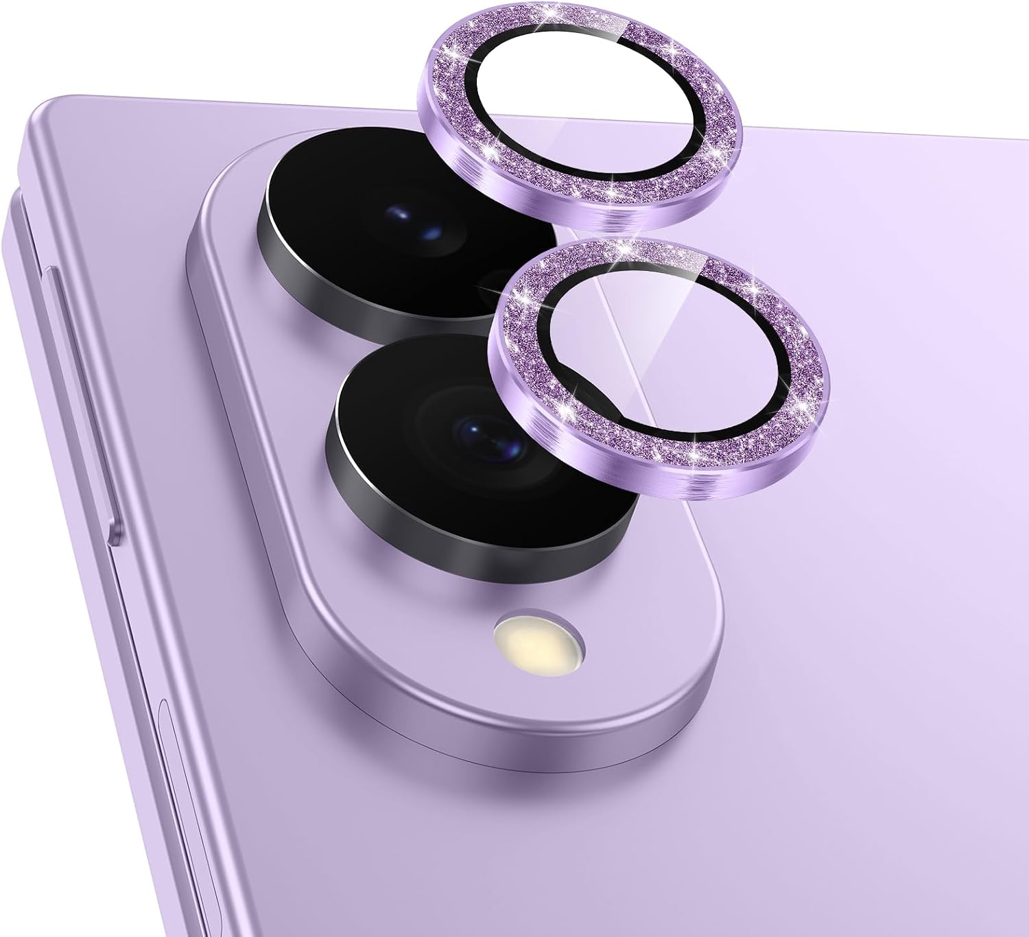 Meshine for Samsung Galaxy Z Fold 8 Camera Lens Protector,Scratch Proof,Strong Adsorption,9H Hardness with Metal Ring Camera Cover,Ultra Thin Case Friendly,Accessories Lens Protector,Glitter Purple