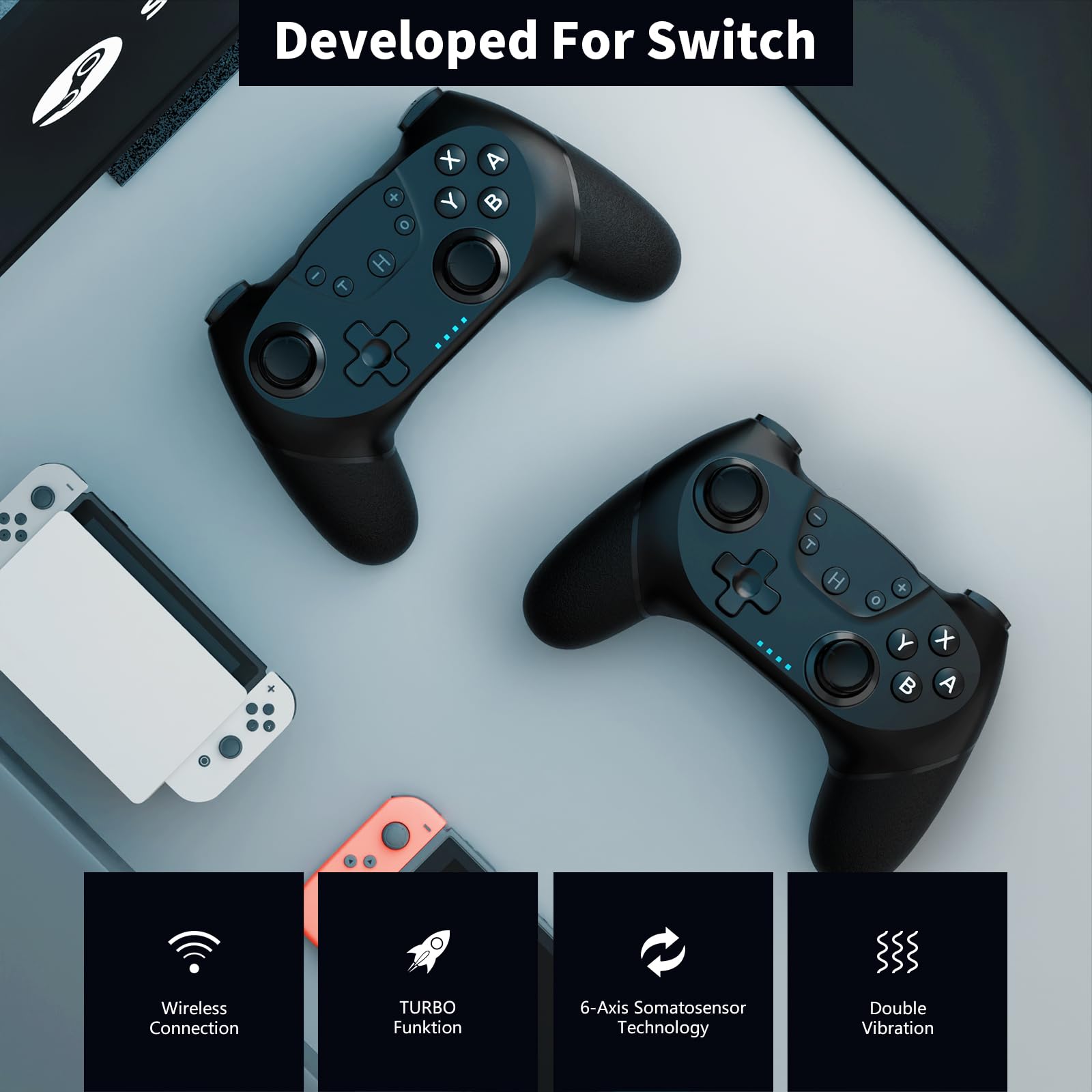AceGamer 2pcs Controller Wireless per Switch/Switch 2/Lite/OLED, Controller per Switch Pro con funzione di risveglio con un solo pulsante con doppia vibrazione/turbo/screenshot (Nero)