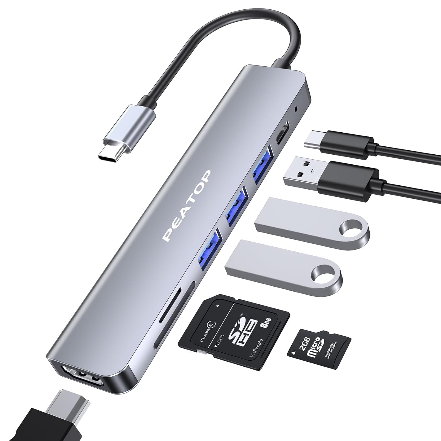 Sponsored Ad - PEATOP 7 in 1 USB Hub 3.0 for Type-C Port, With 4K HDMI, TF/SD Card Reader, Compatible With All Type-C Devices, Laptop, iPad, iPhone, MacBook, PC (Aluminum Gray)