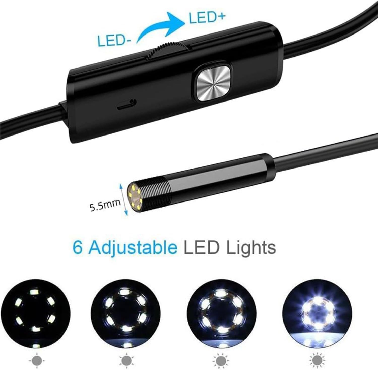 3 in 1 Android 7mm Endoscope Camera USB Inspection Camera 1M Length Endoscope 6 LED Endoscope IP67 Waterproof USB Inspection Camera for Android Mobile Phone Endoscope - Image 6 thumbnail