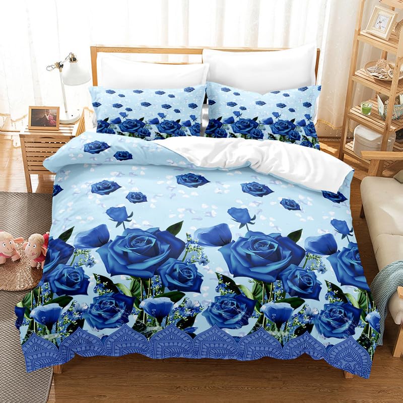 Parure de lit enfant fleur bleue housse de couette 140x190 imprimée 3D chambre