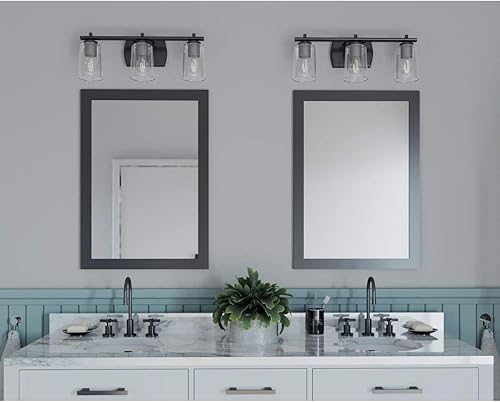 Miniatura 4 de Progress Lighting Adley Collection - Lámpara de tocador de baño tradicional con 3 luces, de cristal transparente, color negro mate, 7-58 x 23