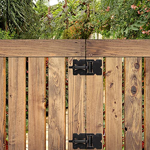 Heavy Duty Gate Hinges 2 Pack Solid Vinyl Fence Gate Closer Hinges With 22 Durable Screws, 90 Degree Tension Boerboel Gate Hinges Hardware Kit For Wooden/Pvc Fence, Manual Close & Black Finish #TOP4