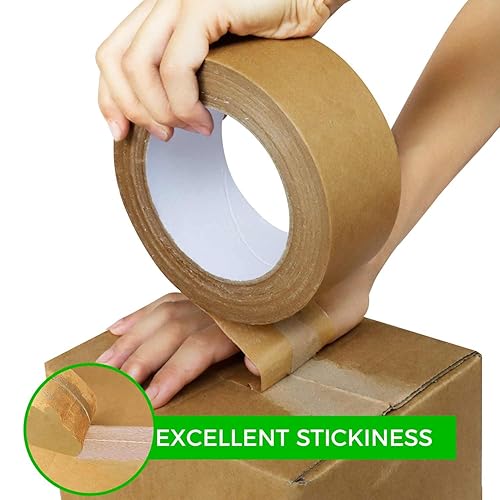 Miniatura 4 de 6 rollos (2 pulgadas x 55 yardas) cinta de embalaje de papel kraft resistente  Cinta de embalaje marrón de primera calidad que es ecológica,