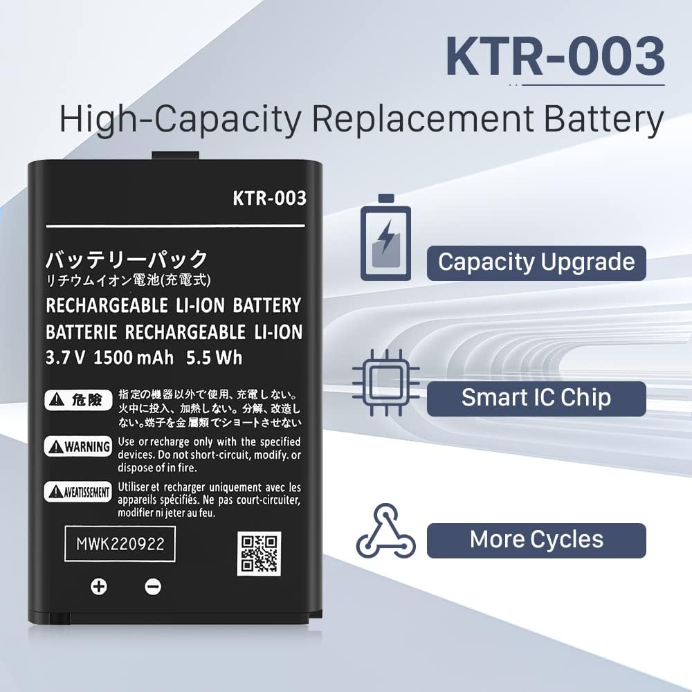 New 3DS Battery [Upgrade] 1500mAh Replacement Lithium-ion Battery KTR-003 Compatible with Nintendo New 3DS N/&int/&end/&o MWH710A01 NN3DS KTR-003