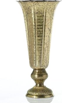 Afloral Distressed Gold Metal Fluted Vase