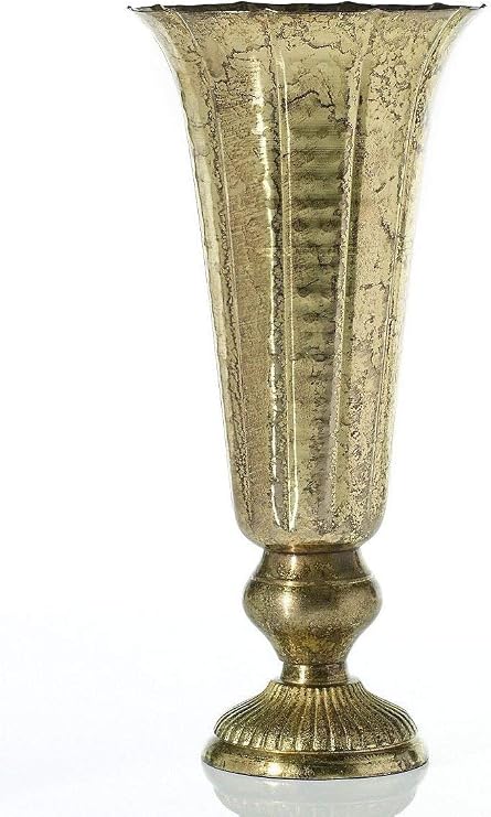 Afloral Distressed Gold Metal Fluted Vase