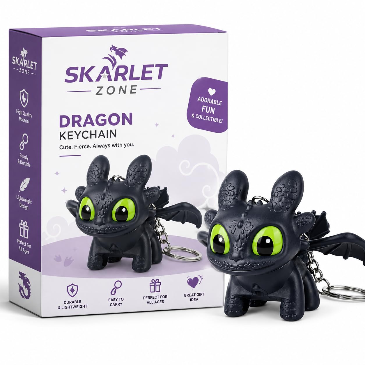Dragon Keychain Toy with LED Light & Moving Wings - Night Fury Fantasy Creature Figure Charm for Keys, Backpack, Purse & Car Dashboard | Mini Collectible Gift for Kids and Anime Fans-image-2