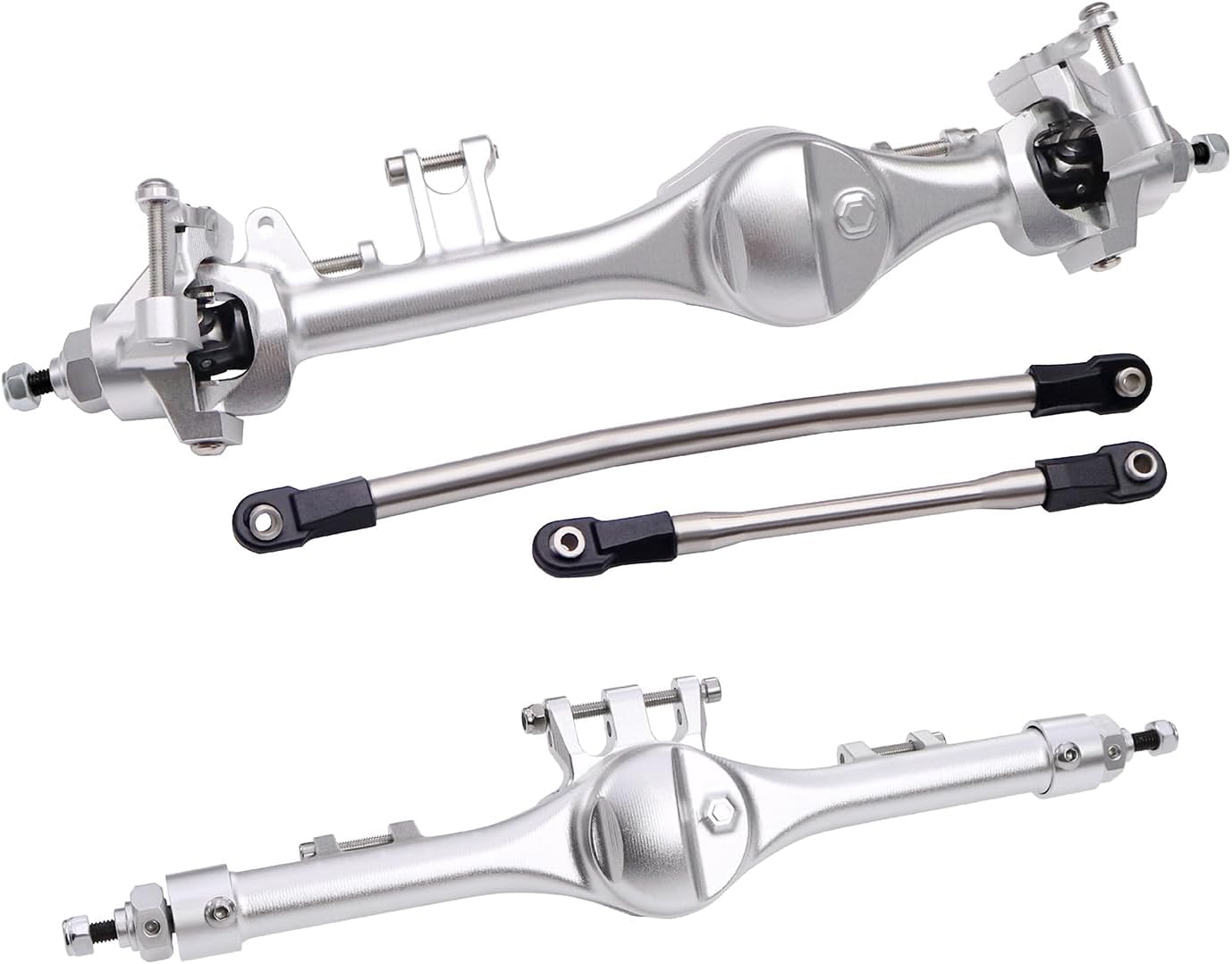 F10T Aluminum Front Rear Straight Axle Complete for 1/10 RC Crawler Axial SCX10 II Vanquish VS4-10 Phoenix F10T Upgrade Parts (Silver Set)