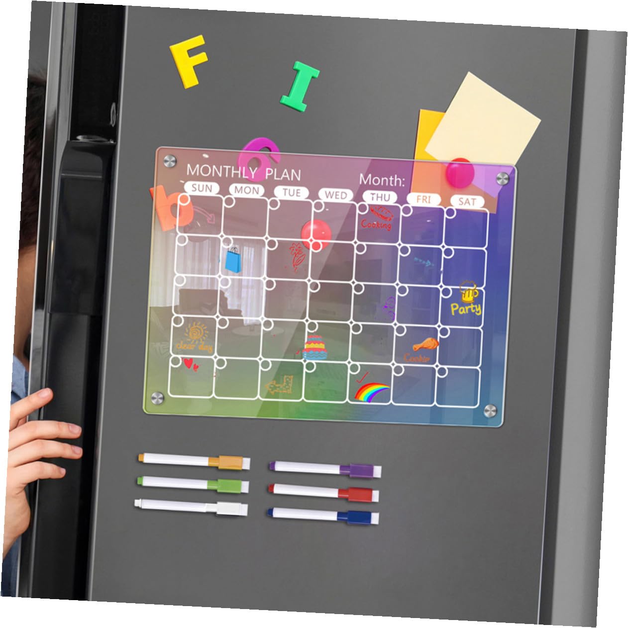 Angoily Acrylic Magnetic Dry Erase Board Set with Whiteboard Pens Weekly Planner for Kitchen Refrigerator Reusable Schedule Organizer And Memo Writing Board