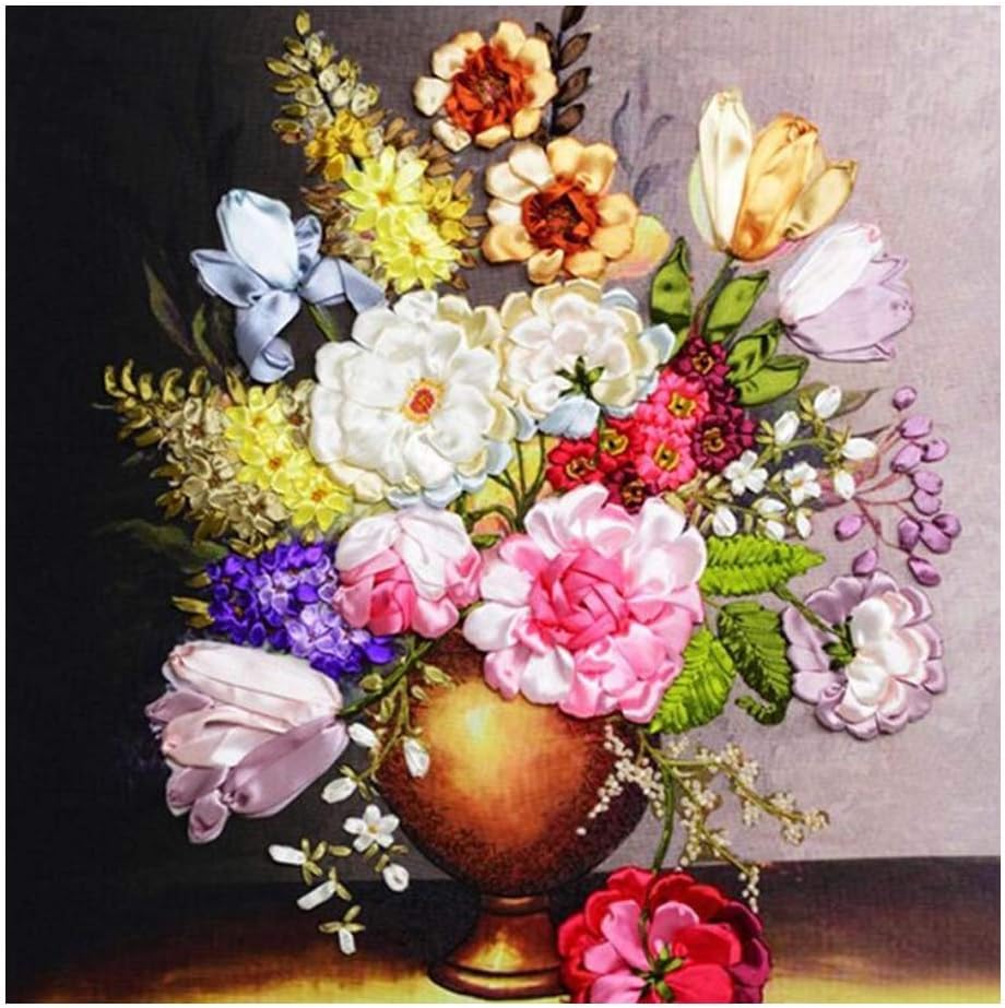 Pigeon Fleet Colorful Flower Needlecrafts Silk Ribbon Embroidery Starter Kit Cross Stitch Kit Home Decor Gift