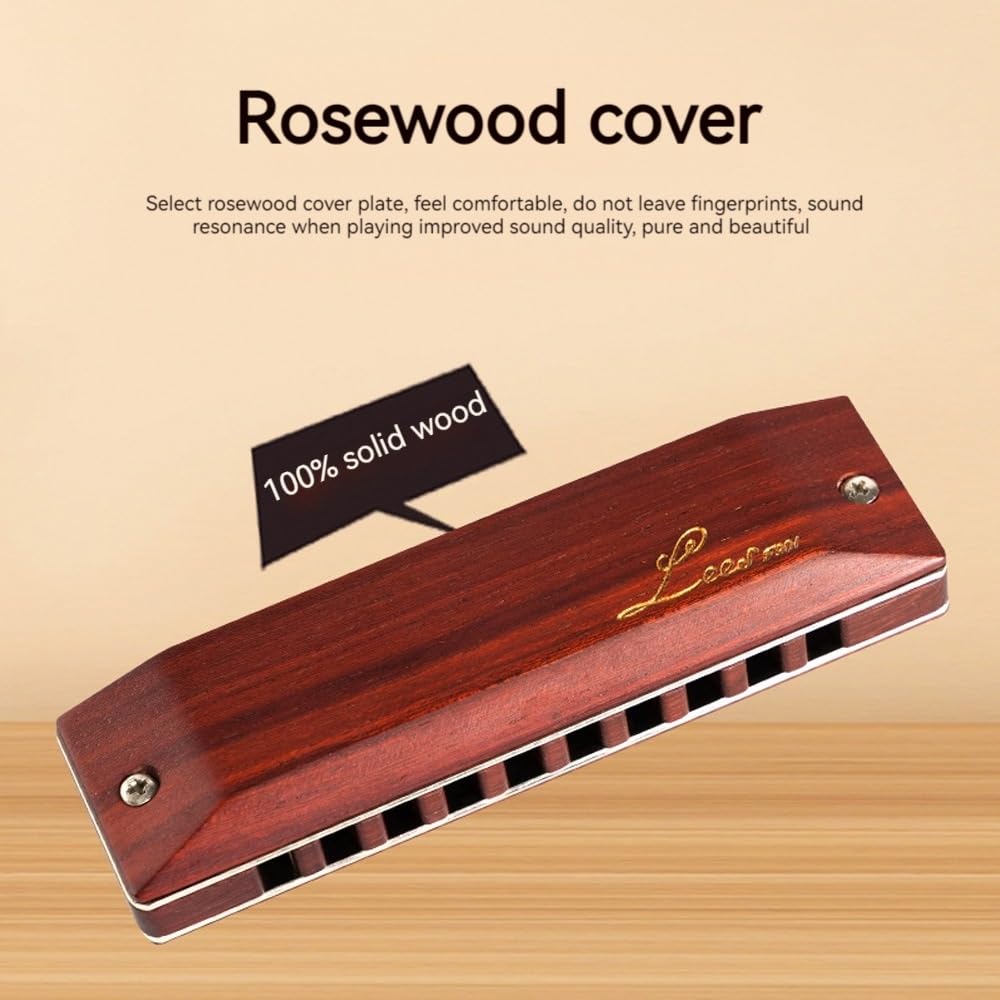 Harmonijka z 10 otworami wykonana w całości z drewna sandałowego Blues Wood, solidny korpus ksylofonu, stroik z brązu fosforowego, standardowa harmonijka dla dorosłych, odpowiednia dla profesjonalistó