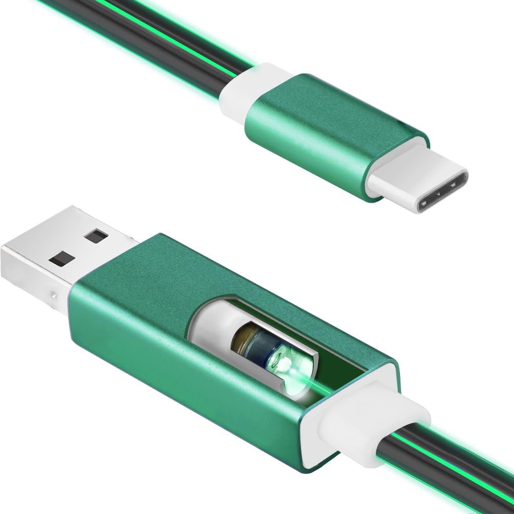 Cubilux Glowing USB C Car Charge Cable for iPhone 15+/15 Pro Max,iPad Pro 11/12.9, Light Up Type C Fast Charging Cord Compatible with Samsung S23/S22/S21 Pixel 8/7/6 Pro, Android Phones, 2FT-Green