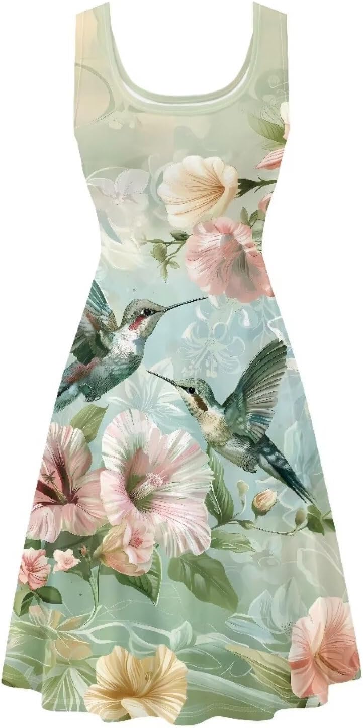 TOADDITDO Womens Casual Summer Tank Sleeveless Knee Length Dress