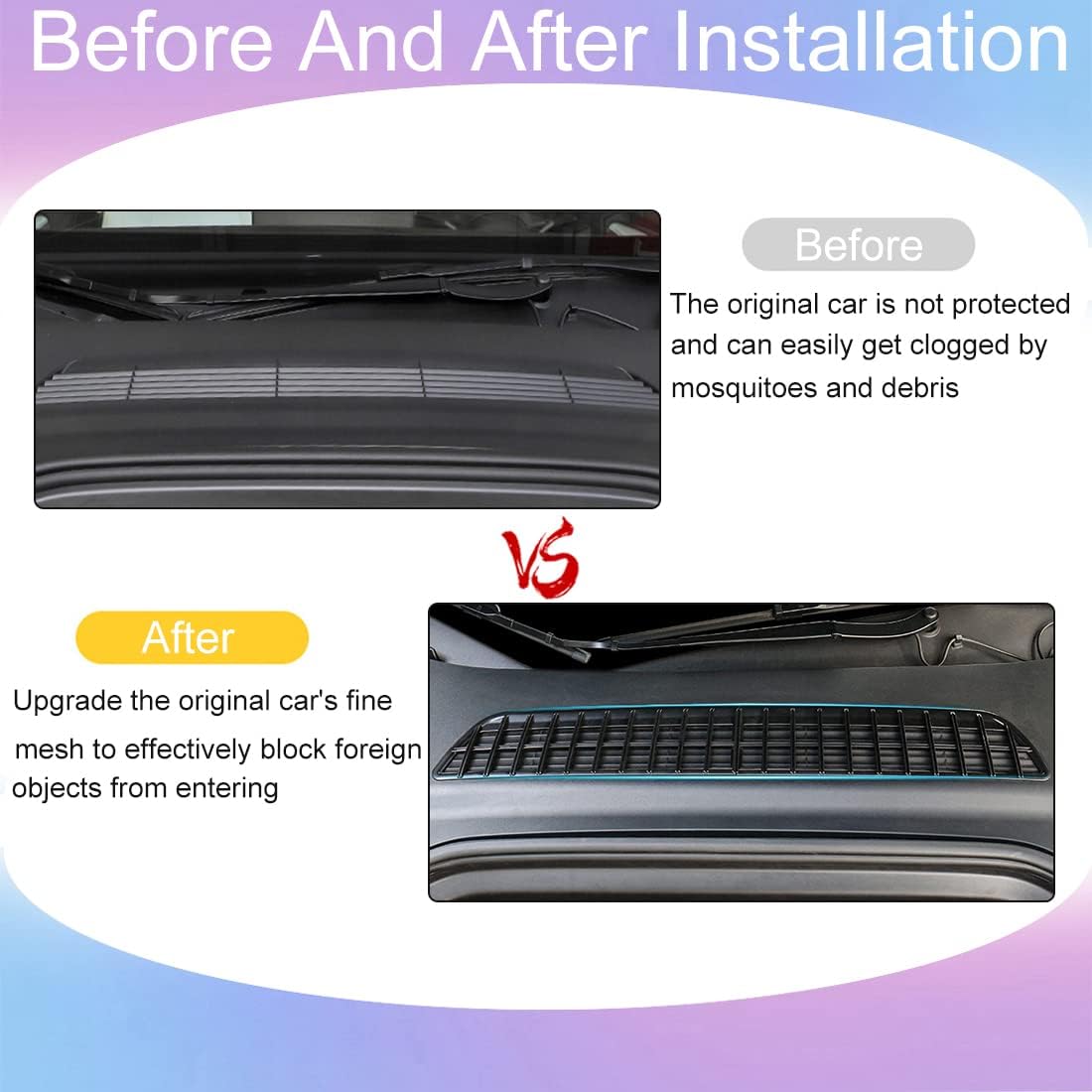 FASTCHE Tesla Model Y Air Vent Cover Air Intake Grille Grid Mesh Inlet Guard Net Front Cover Protective for 2021-2023 Tesla Model Y Accessories