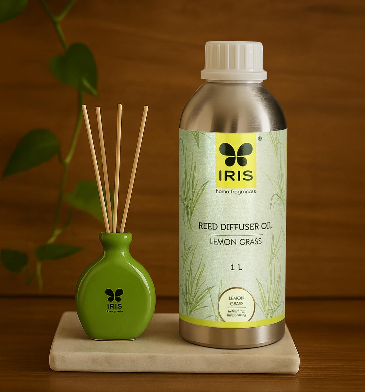 IRIS Lemongrass Reed Diffuser Oil Refill | 1 Litre | Refreshing & Energizing Fragrance | Long-Lasting Home Fragrance Refill for Reed Diffusers | Fresh Citrus Aroma