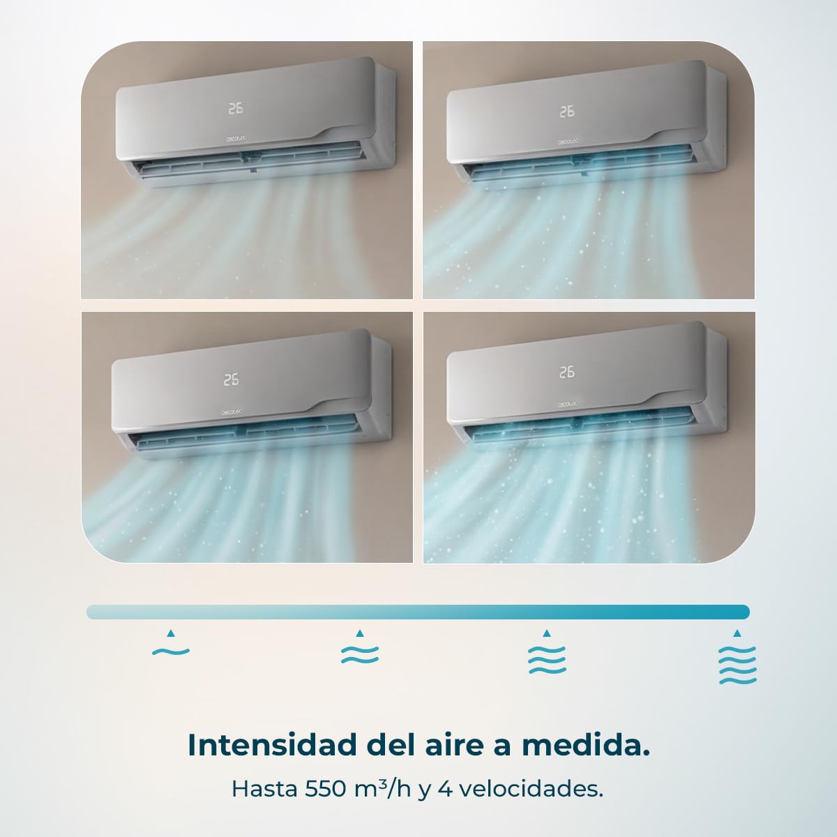 Cecotec Aire Acondicionado Split AirClima 12000 Wind Connected. Inverter, 12000 BTU, Bomba de Calor, 5 Modos, Clase A++; Deshumidificador 21,6 L/día, Pantalla LED, Temporizador 24h, Filtro Lavable