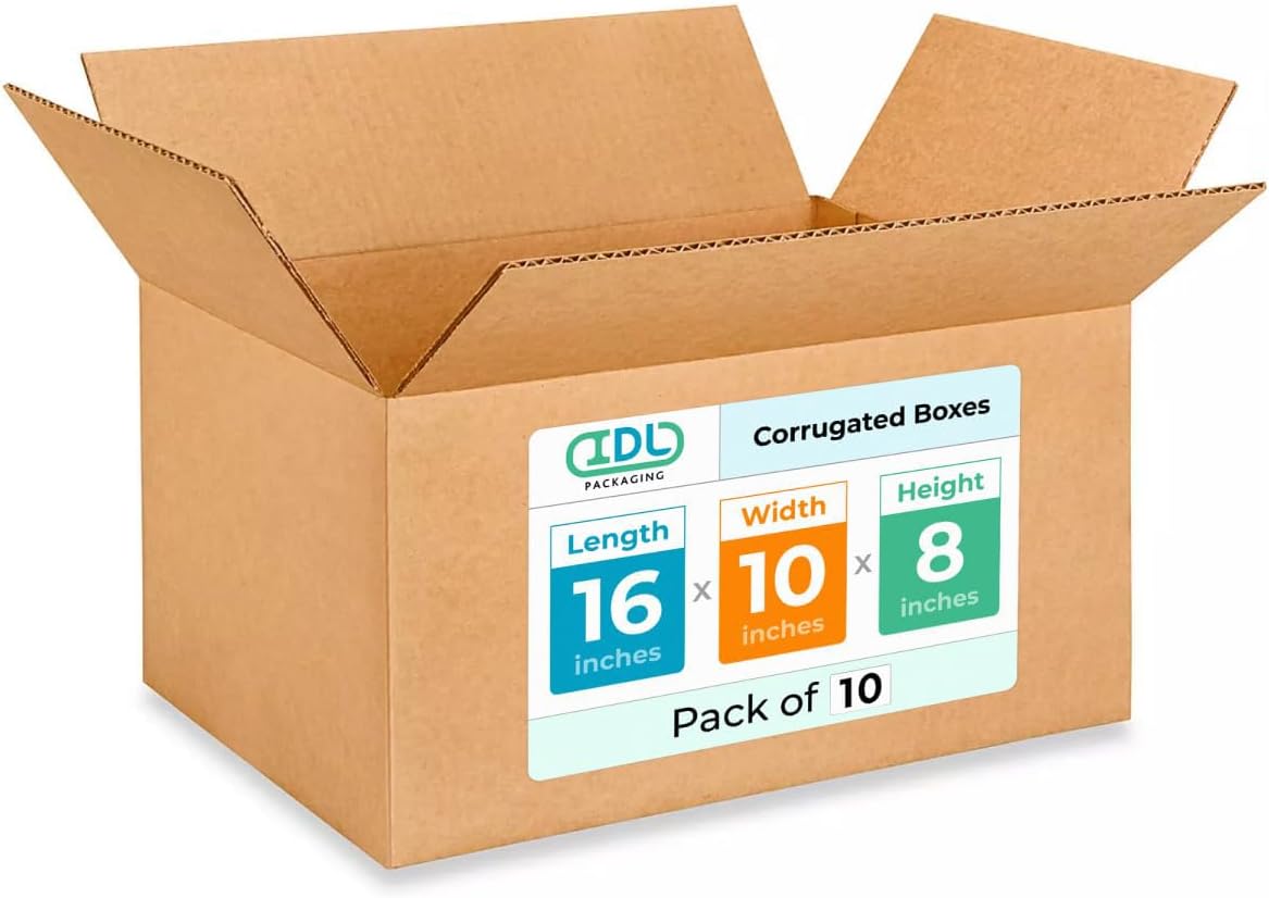Medium Moving & Shipping Boxes 16x10x8 inches (10-Pack) - Extra Strength 200 lb vs Regular - Corrugated Cardboard Boxes Moving - Medium Moving Box for USPS, FedEx - Carton Box by IDL Packaging