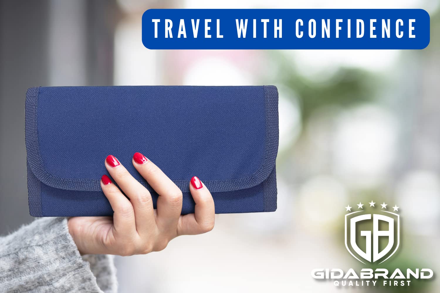 Money organizer for cash 7 slots money holder with blank card, Cash holder wallet organizer for Budgeting, Traveling, Saving, Receipts, Coupons and Tips (Navy blue)