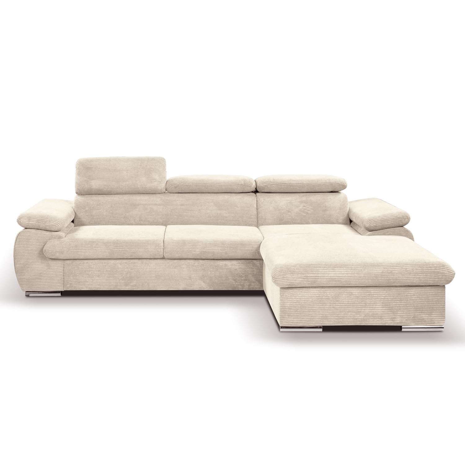 Canapé d'angle Droit Convertible Velours côtelé Beige avec têtières - KOST