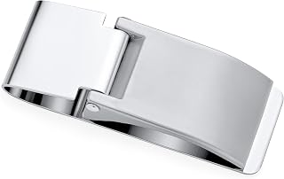 Bling Jewelry Personalized Large Wide Strong Round Circle Simple Plain Fold Over Hinged Style Men Money Clip Card Holder for Men Teens Father Silver Tone Stainless Steel Customizable