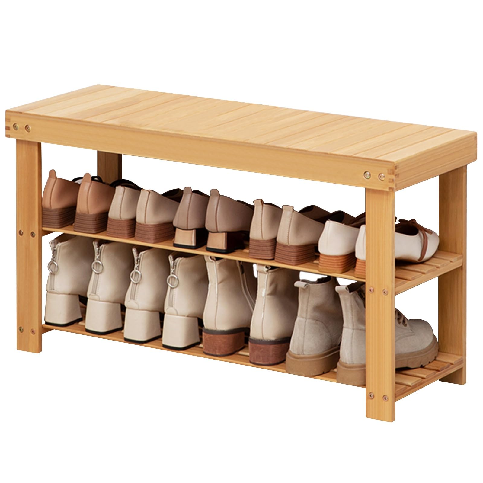 MSHGSKU Yellow Bamboo Shoe Bench 2 Level Multifunctional Breathable Storage Shelf for Entryway Living Room Hallway 31.49in (80cm)