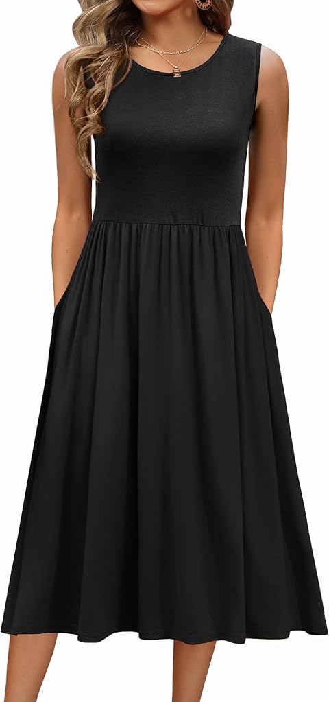 Zeagoo Vestidos Mujer Verano Sin Mangas Cuello Redondo Tirantes Vestido | de Playa Largo Elegante Floral Dress con Bolsillos S-XXL