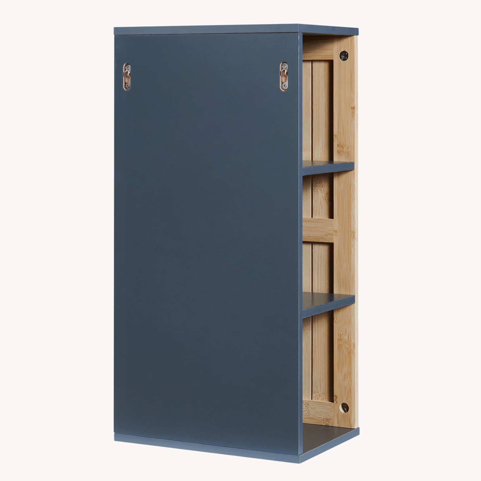 [en.casa] Mobiletto da Parete per Bagno a 3 Ripiani Armadietto Sospeso a Muro con Vani Aperti e Frontale in Bambù 60 x 30 x 20 cm Mensola Pensile per Ingresso Corridoio - Grigio Scuro/Naturale