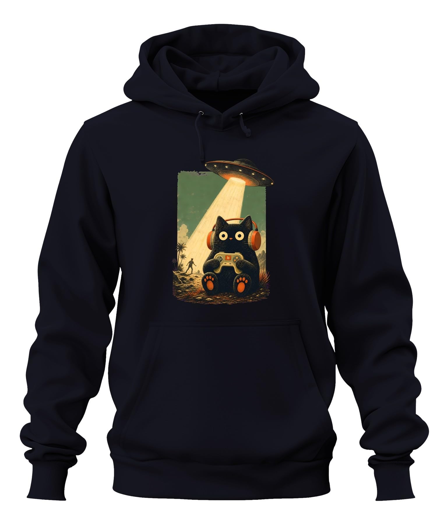 Sudadera con capucha para gaming, diseño de gato UFO Alien Japan Y2K