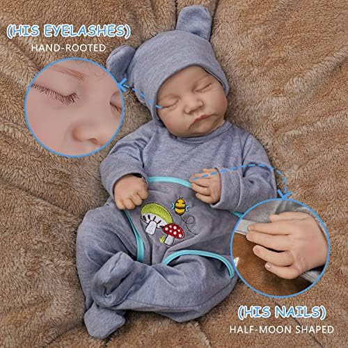 JIZHI Reborn Dolls Boy - 17 Inches Handmade Washable Reborn Babies Soft Vinyl Body with Anatomically Correct, Reborn Baby Doll Looks Like a Real Baby (Closed Eyes Boy)