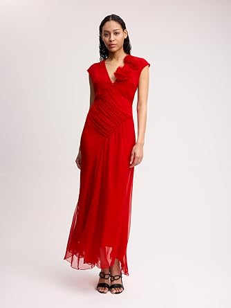 Draped Chiffon Carnation Dress