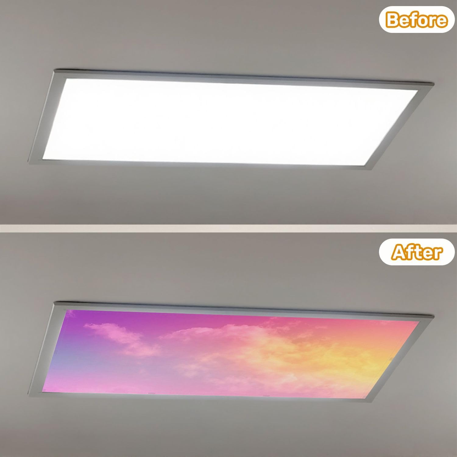 Fluorescent Light Covers for Ceiling Lights Beauty sweet pastel soft pink fluffy clouds sky multi color rainbow Easy to Install Magnetic Light Filter for Classroom Office Hospitals School Home Decor