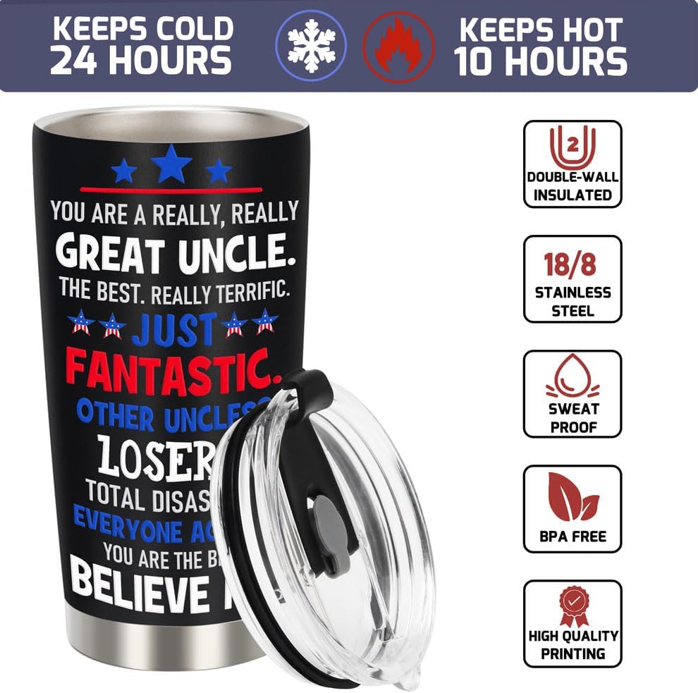 Gifts for Uncle Gifts from Niece Nephew - Great Best Uncle Ever Birthday Gift - 20 OZ Stainless Steel Insulated Travel Coffee Tumbler Cup - Image 3